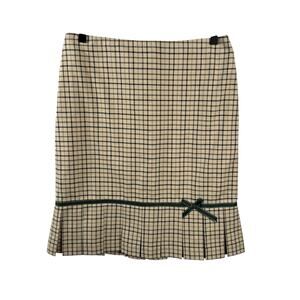 Tailor New York Tan Y2K Zipper Back Bow Accent Pleated Check Hem Skirt Size 4
